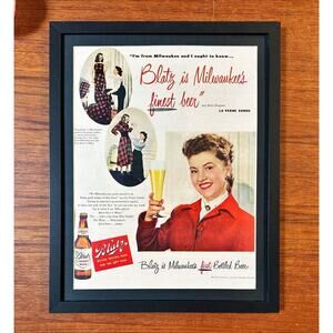 Framed 1949 Blatz Milwaukee's Finest Beer! Designer La Verne Sunde Print Ad